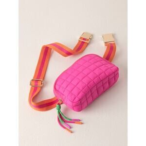 Shiraleah Ezra Hot Pink Quilted Belt Bag Stripe Strap